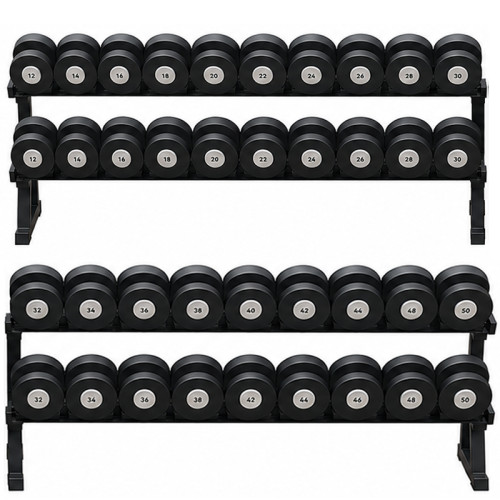 Гантельний ряд BioGym Black Full фарбовані 12-50 кг (20 пар зі стійкою), код: 053277-RN