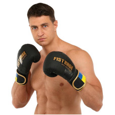 Боксерські рукавиці шкіряні Fistrage Ukraine 12oz, чорний, код: VL-5562_12BK