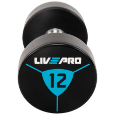 Гантелі цільні професійні з поліуретановим покриттям LiveUp 2х12 кг, чорний-синій, код: LP8000-12