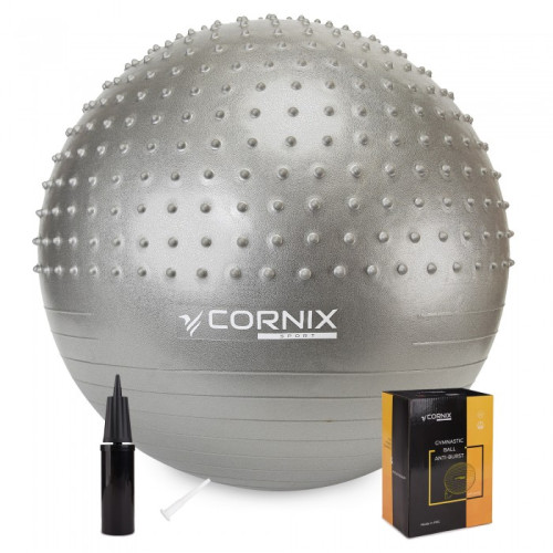 М'яч для фітнесу (фітбол) Cornix 55 см напівмасажний Anti-Burst Silver, код: XR-0463