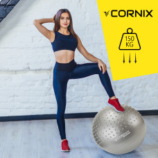 М'яч для фітнесу (фітбол) Cornix 55 см напівмасажний Anti-Burst Silver, код: XR-0463