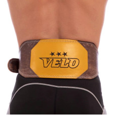 Пояс атлетичний шкіряний Velo XL коричневий-жовтий, код: VL-8181_XL