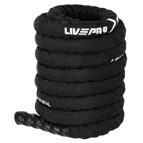 Канат для кросфіту в захисному рукаві LiveUp Battle Rope 9м, чорний, код: LP8172-9