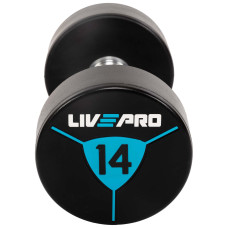 Гантелі цільні професійні з поліуретановим покриттям LiveUp 2х14 кг, чорний-синій, код: LP8000-14