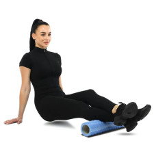 Ролер масажний циліндр (ролик мфр) FitGo Grid Line Roller, 450x105 мм, блакитний, код: FI-9387_N