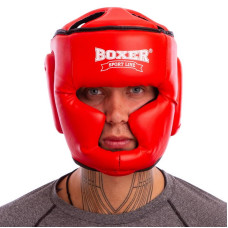 Шолом боксерський з повним захистом шкірозамінник Boxer M червоний, код: 2036_MR