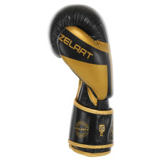 Рукавички боксерські шкіряні Zelart Elite 12oz, чорний-золотий, код: VL-8291_12BKG