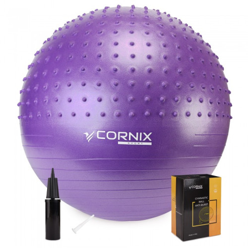 М'яч для фітнесу (фітбол) Cornix 65 см напівмасажний Anti-Burst Violet, код: XR-0476