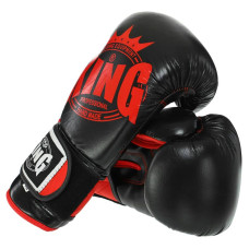 Рукавички боксерські Top King шкіра, 12oz, чорний-червоний, код: TK0363_12R