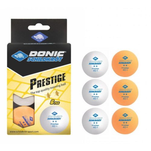 М'ячі Donic Prestige 2* 40+ 6шт, білі, помаранчеві, код: 4000885085235