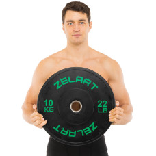 Бамперні диски гумові Zelart Bumper Plates 51мм, 10 кг, чорний-зелений, код: TA-4790-10