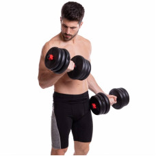 Набір гантелей зі штангою та гирями 3в1 BioGym багатофункціональний 20кг, чорний-червоний, код: LN-1100-20-S52