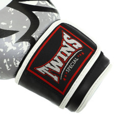 Рукавички боксерські Twins Tribal шкіра, 12oz, білий-чорний, код: BO-9952_12W