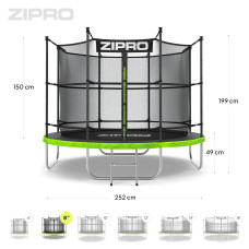 Садовий батут Zipro Jump Pro з внутрішньою сіткою 8FT 252 см, зелений-чорний, код: M-1592657-IN