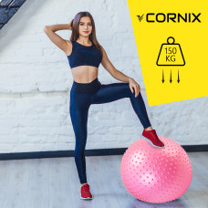 М'яч для фітнесу (фітбол) Cornix 55 см масажний Anti-Burst Pink, код: XR-0469
