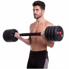 Набір гантелей зі штангою та гирями 3в1 BioGym багатофункціональний 50кг, чорний-червоний, код: LN-1100-50-S52