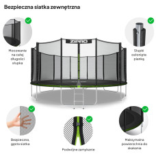 Садовий батут Zipro Jump Pro з вуличною сіткою 16FT 496 см, зелений-чорний, код: 5902659840752-IN
