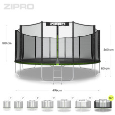 Садовий батут Zipro Jump Pro з вуличною сіткою 16FT 496 см, зелений-чорний, код: 5902659840752-IN