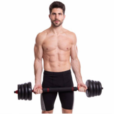 Набір гантелей зі штангою та гирями 3в1 BioGym багатофункціональний 30кг, чорний-червоний, код: LN-1100-30-S52