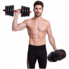 Набір гантелей зі штангою та гирями 3в1 BioGym багатофункціональний 30кг, чорний-червоний, код: LN-1100-30-S52