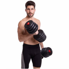 Набір гантелей зі штангою та гирями 3в1 BioGym багатофункціональний 30кг, чорний-червоний, код: LN-1100-30-S52