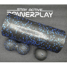 Набір для йоги PowerPlay EPP Foam Roller Set роллер + 2 масажні м"ячі, чорно-синій, код: PP_4008_Bl/Blue