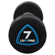 Гантелі цільні професійні з поліуретановим покриттям LiveUp 2х7кг, чорний-синій, код: LP8075-7