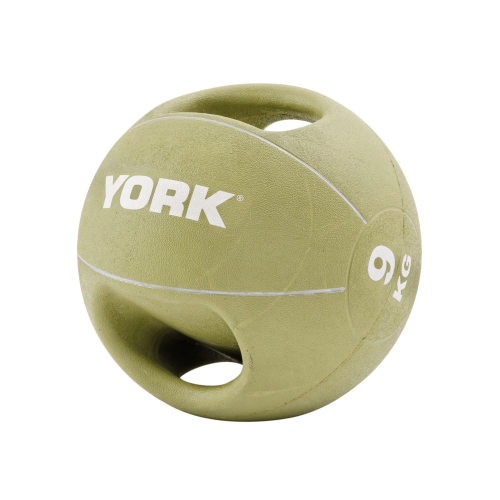 М'яч медбол 9кг York Fitness із двома ручками зелений, код: 20014961807350