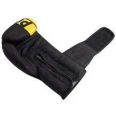 Боксерські рукавиці PowerPlay Matt Challenger 12 унцій, чорний-жовтий, код: PP_3086_12oz_Bl/Yellow