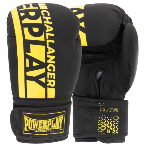 Боксерські рукавиці PowerPlay Matt Challenger 12 унцій, чорний-жовтий, код: PP_3086_12oz_Bl/Yellow