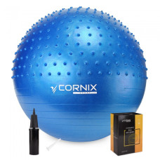 М'яч для фітнесу (фітбол) Cornix 55 см напівмасажний Anti-Burst Blue, код: XR-0459