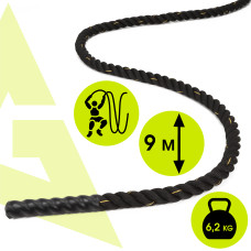 Канат тренувальний Actiget Battle Rope 9 м для кросфіту Black, код: ACT0015