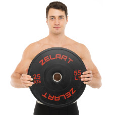Бамперні диски гумові Zelart Bumper Plates 51мм, 25кг, чорний-червоний, код: TA-4790-25