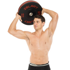 Бамперні диски гумові Zelart Bumper Plates 51мм, 25кг, чорний-червоний, код: TA-4790-25