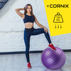М'яч для фітнесу (фітбол) Cornix 55 см масажний Anti-Burst Violet, код: XR-0468