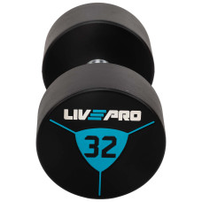 Гантелі цільні професійні з поліуретановим покриттям LiveUp 2х32 кг, чорний-синій, код: LP8000-32