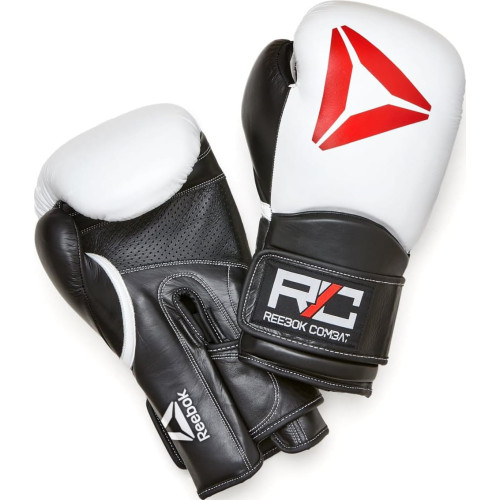 Боксерські рукавиці Reebok Combat Leather Boxing Gloves 10 унцій, чорний-білий, код: 885652010283