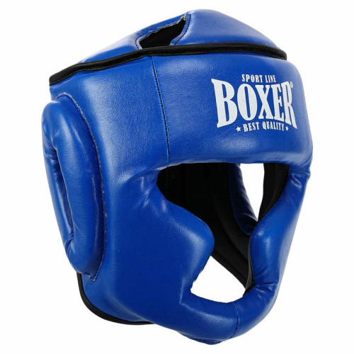 Шолом боксерський з повним захистом шкірозамінник Boxer New L, синій, код: 2036-N_LBL