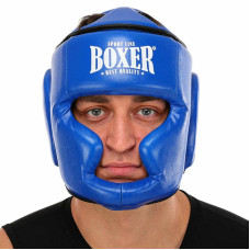Шолом боксерський з повним захистом шкірозамінник Boxer New L, синій, код: 2036-N_LBL