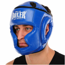 Шолом боксерський з повним захистом шкірозамінник Boxer New L, синій, код: 2036-N_LBL
