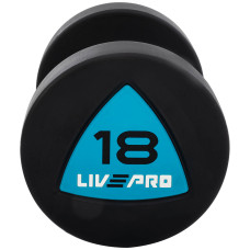 Гантелі цільні професійні з поліуретановим покриттям LiveUp 2х18кг, чорний-синій, код: LP8002-18