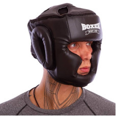 Шолом боксерський з повним захистом шкірозамінник Boxer L чорний, код: 2036_LBK