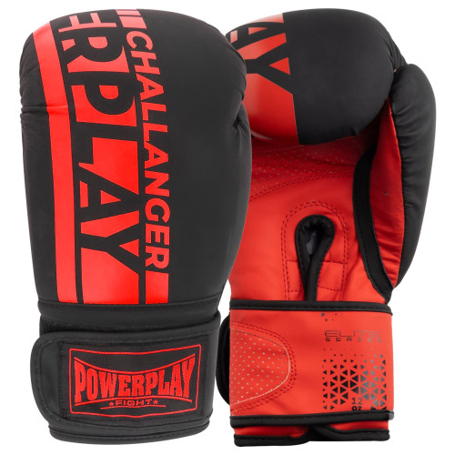 Боксерські рукавиці PowerPlay Matt Challenger 12 унцій, чорний-червоний, код: PP_3086_12oz_Bl/Red