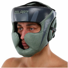 Шолом боксерський з повним захистом Zelart L, чорний-оливковий, код: BO-1197_LOL