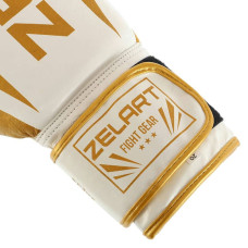 Рукавички боксерські шкіряні Zelart Elite 12oz, білий-золотий, код: VL-8291_12WG