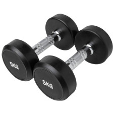 Гантель цільна хромована з гумовими дисками FitGo 1х5кг, код: 80077-5