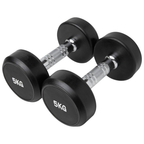 Гантель цільна хромована з гумовими дисками FitGo 1х5кг, код: 80077-5