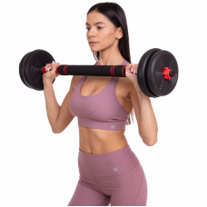 Набір гантелей зі штангою та гирями 3в1 BioGym багатофункціональний 15кг, чорний-червоний, код: LN-1100-15-S52