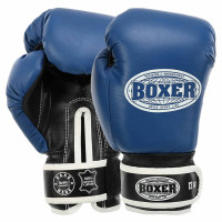 Рукавички боксерські Boxer шкіряні на липучці 12 унцій, синій-чорний, код: 2023_12BL-S52
