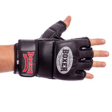 Рукавички для змішаних єдиноборств MMA Boxer шкіряні M, чорний, код: 5020_MBK